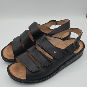 Finn Comfort Black Leather Sandals with Adjustable Straps EU 40